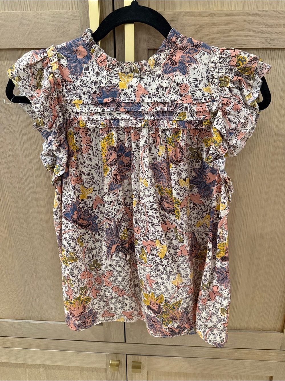 Ulla Johnson Pink Multi Floral Ruffled Sleeve Blouse